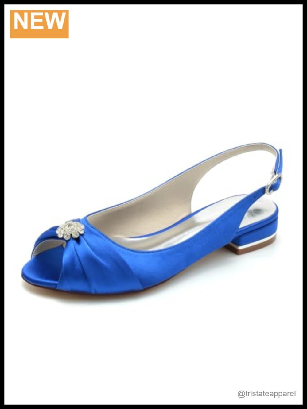 Peep Toe Satin Wedding Flats for Bride Rhinestones Ankle Strap Evening Prom